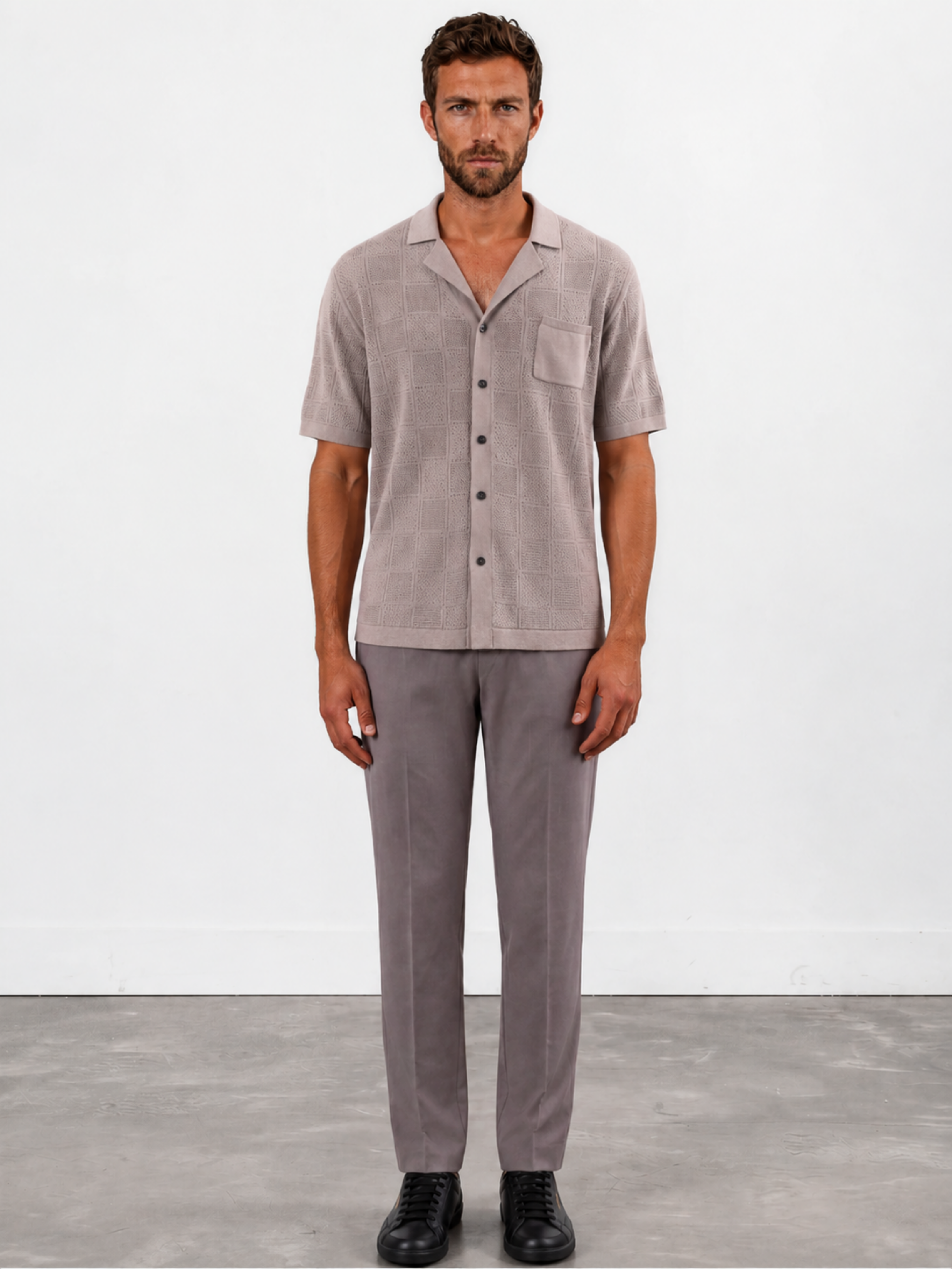 Taupe Knitted Button-Front Shirt