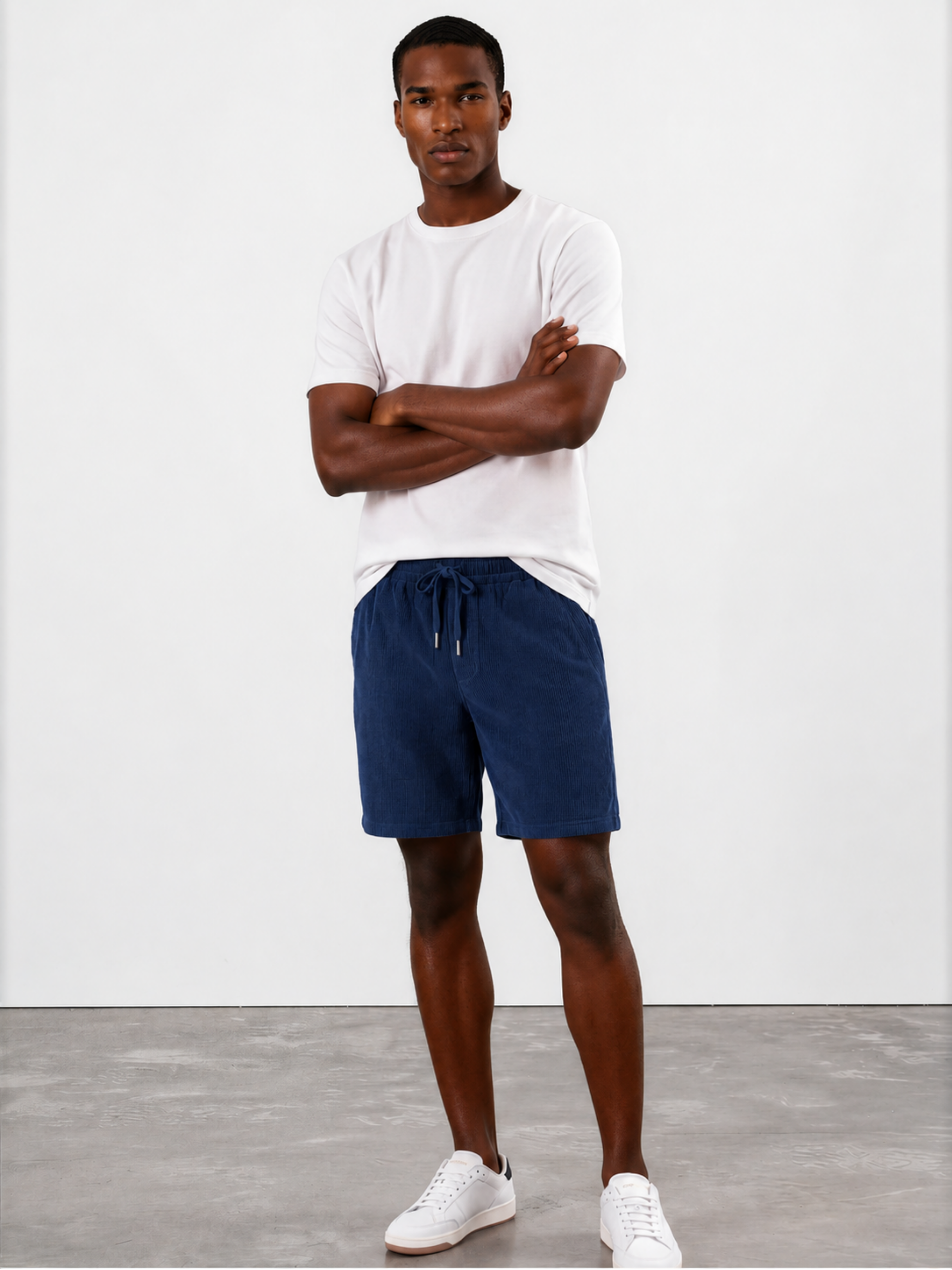 Navy Corduroy Elastic Waistband Short