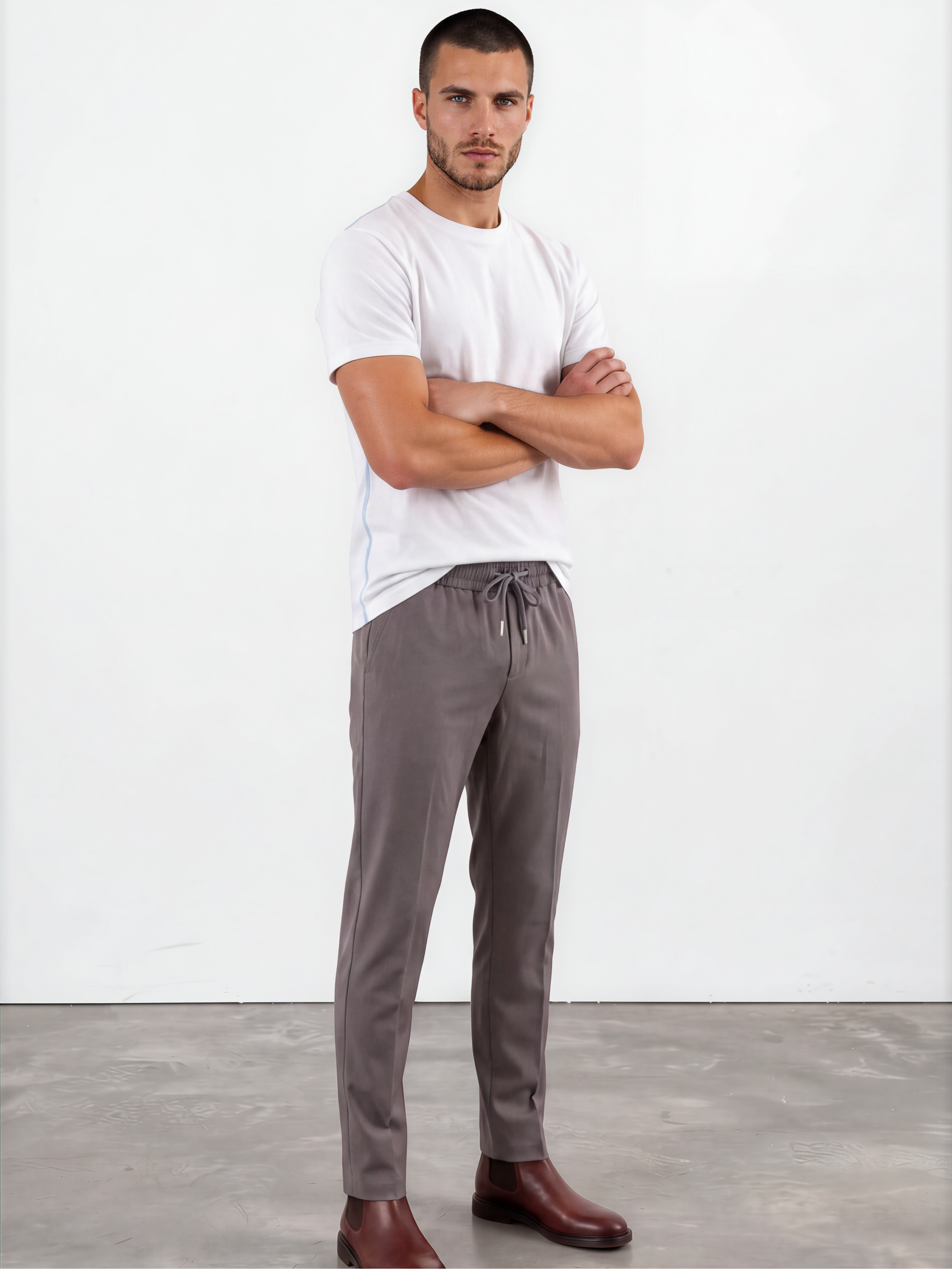 Matching Grey Drawstring Pant with Elastic Waistband