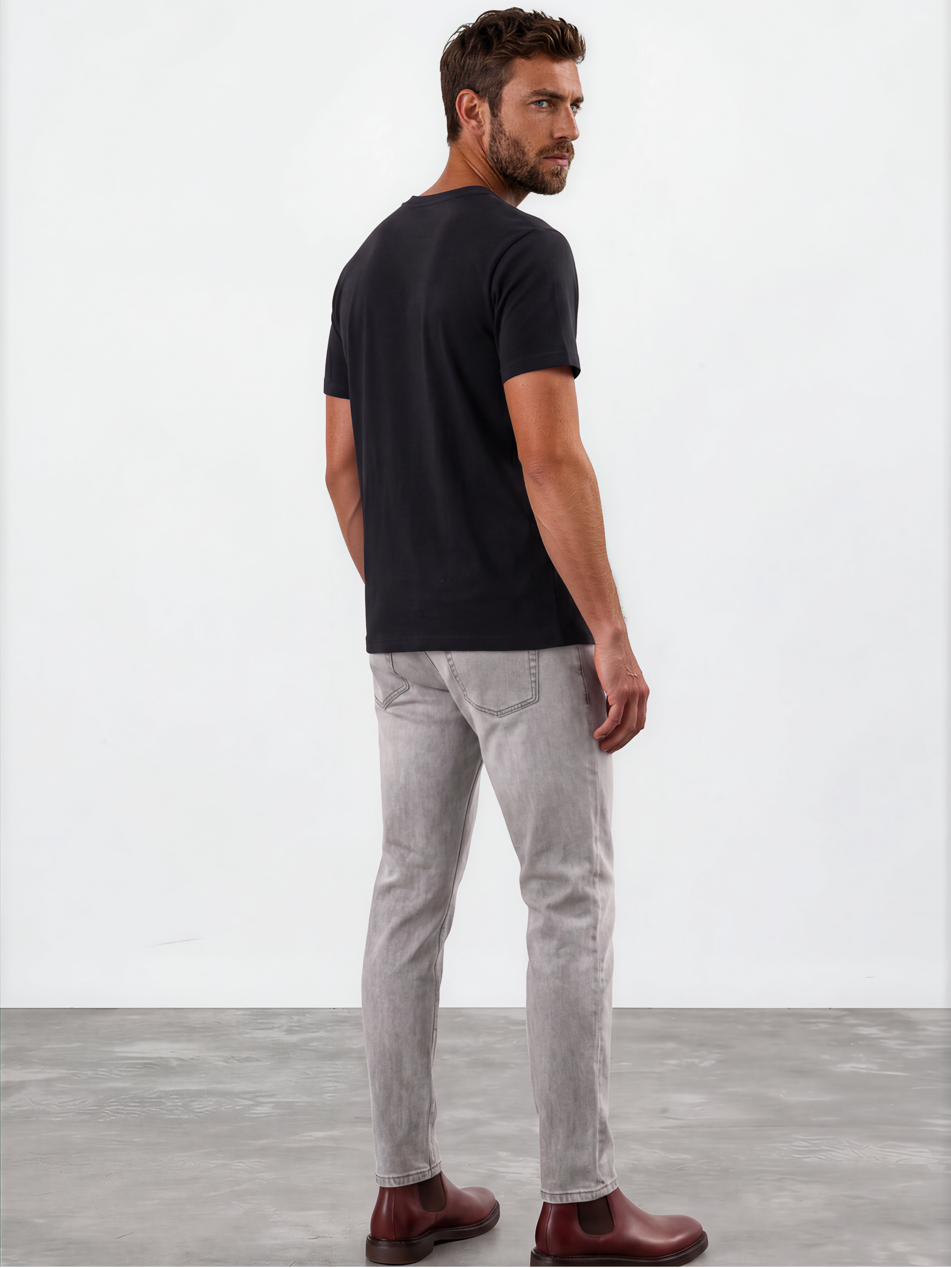 All black crew neck in black no contrast topstitching