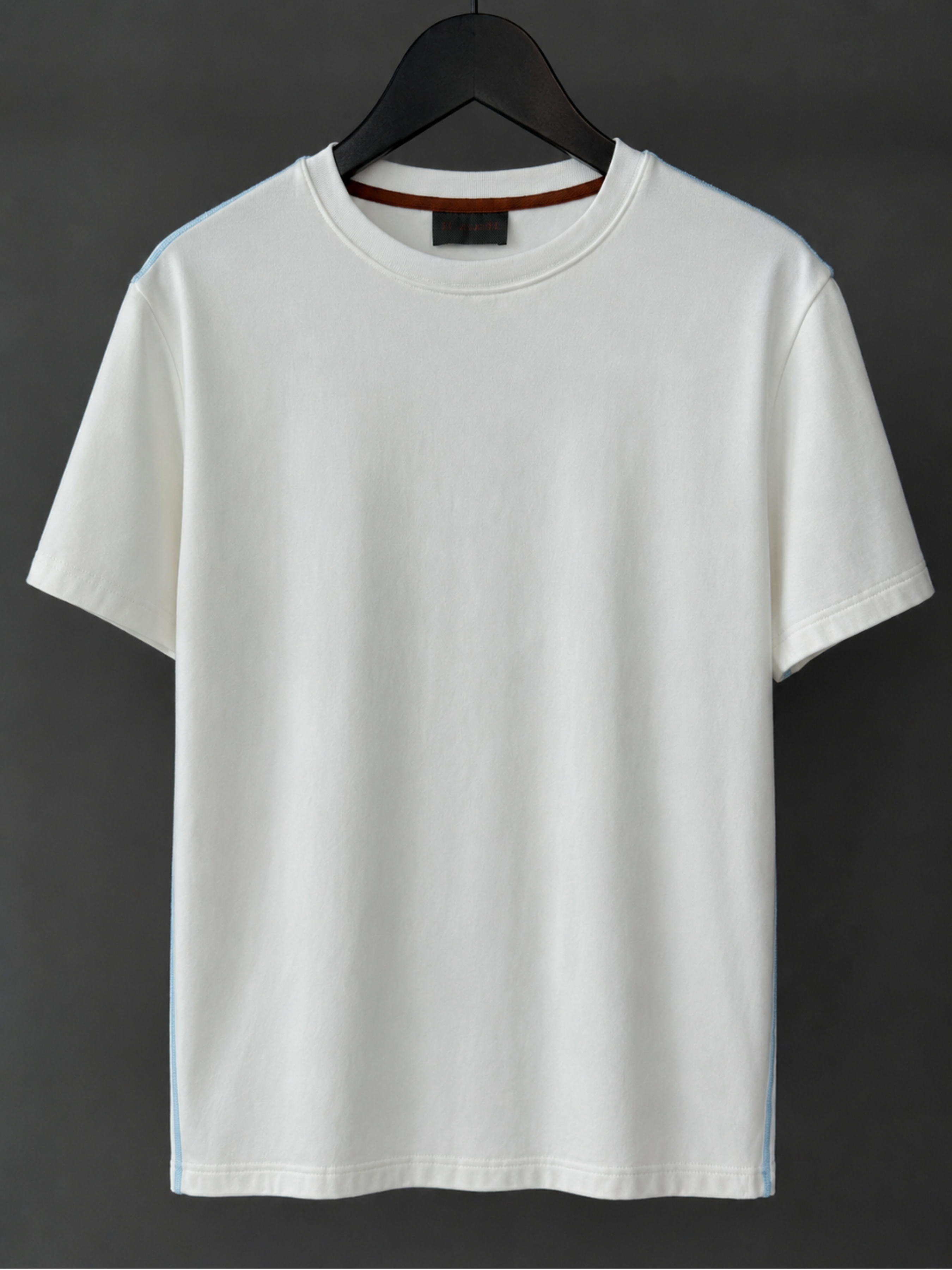 Off White with Contrast Blue Topstitching Standard Tee