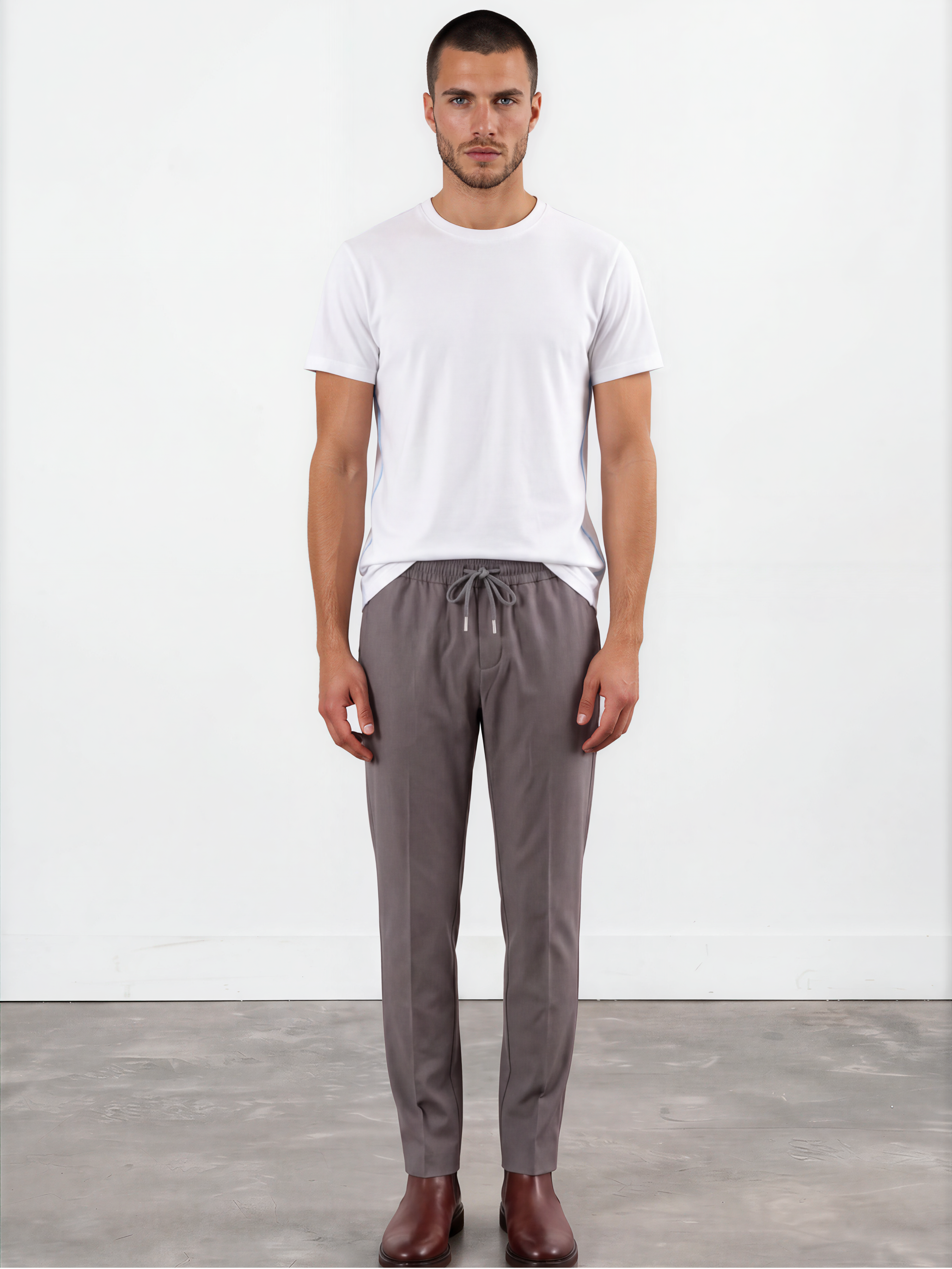 Matching Grey Drawstring Pant with Elastic Waistband