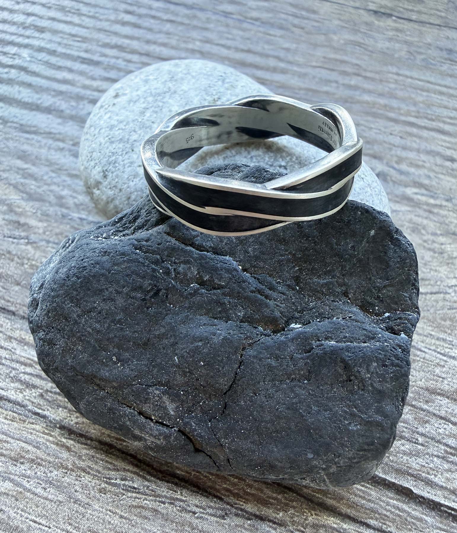 Oxidized sterling silver twisted ring