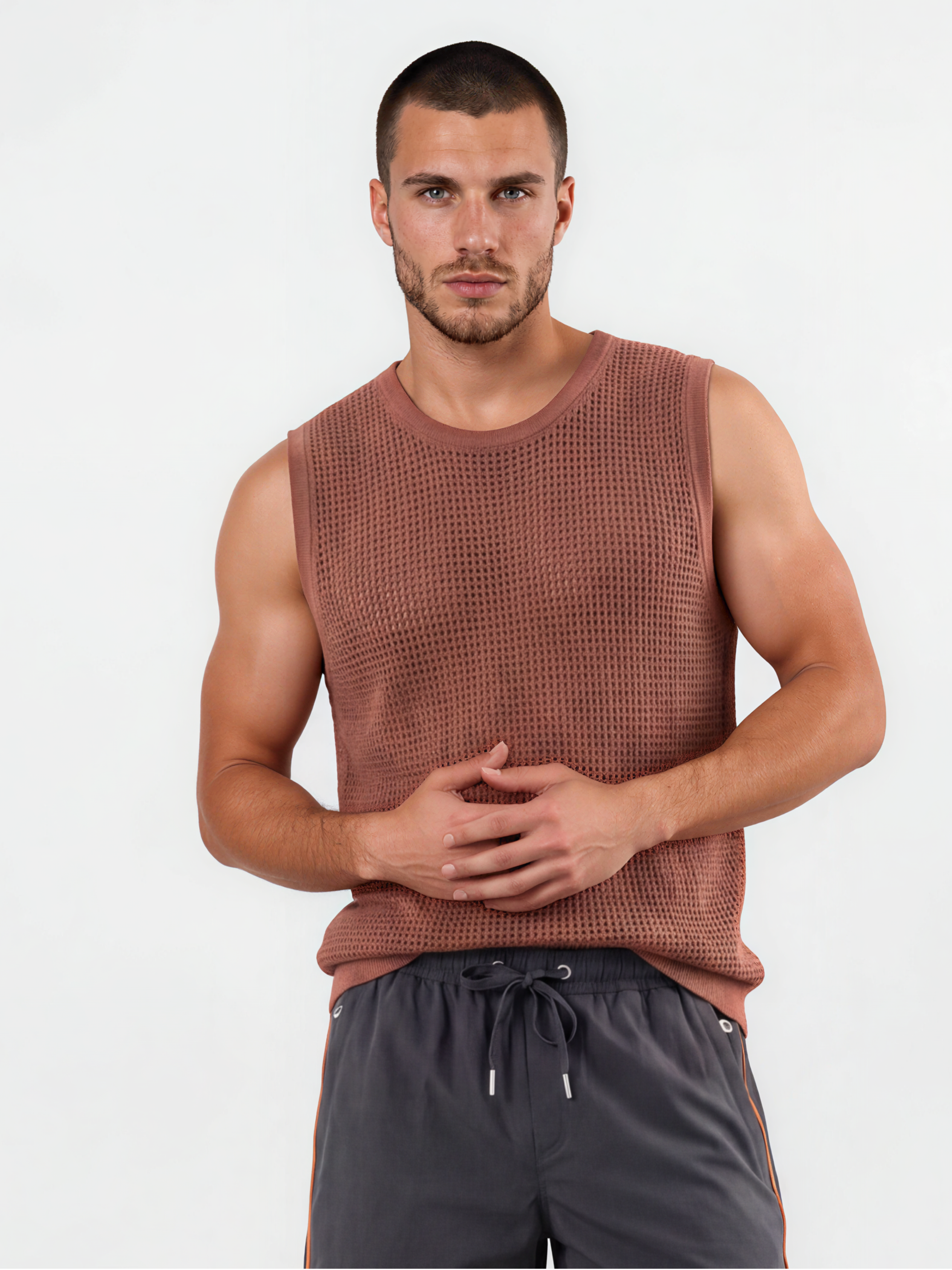 Saddle Brown Knitted Men's Tank