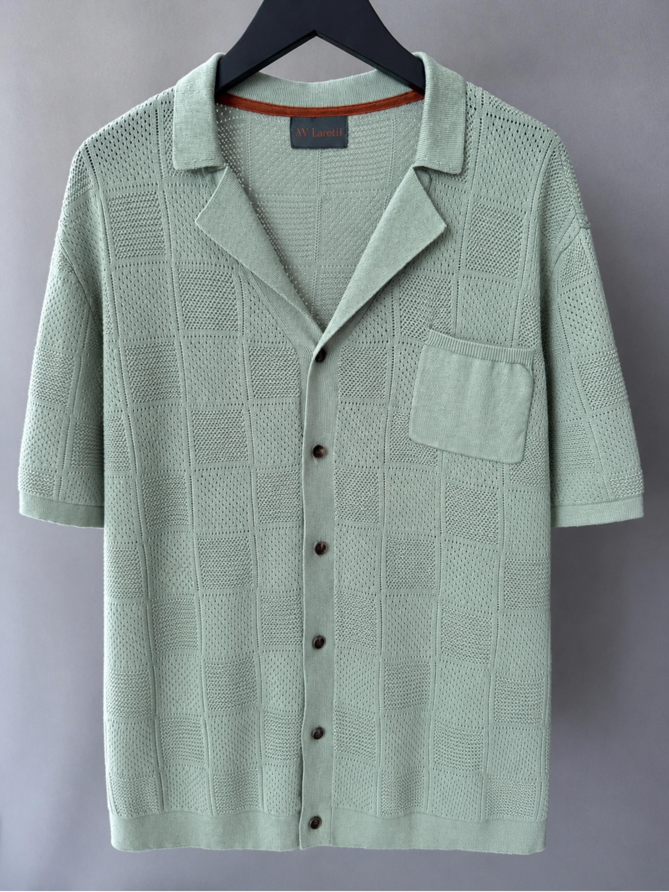 Sage Green Knitted Button-Front Shirt