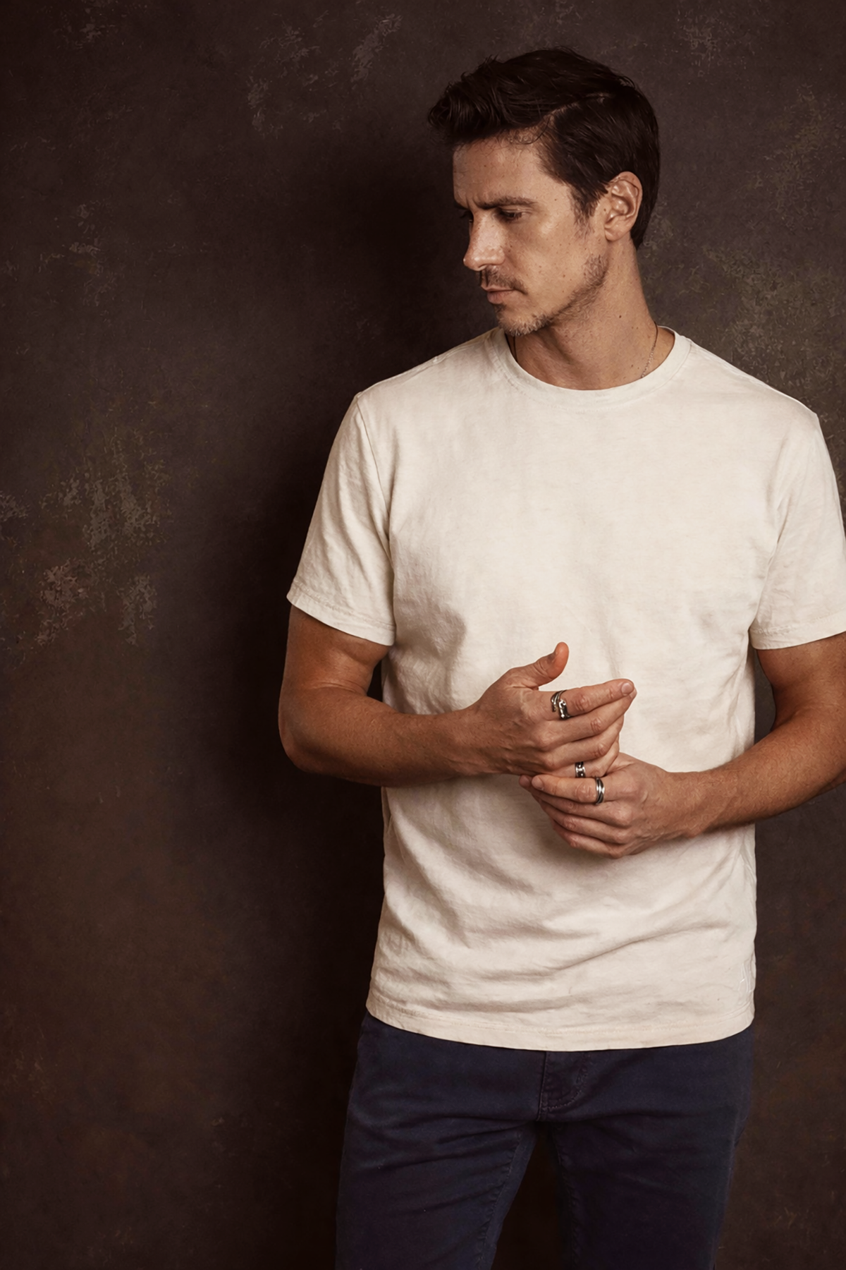 Off white with matching topstitching standard tee