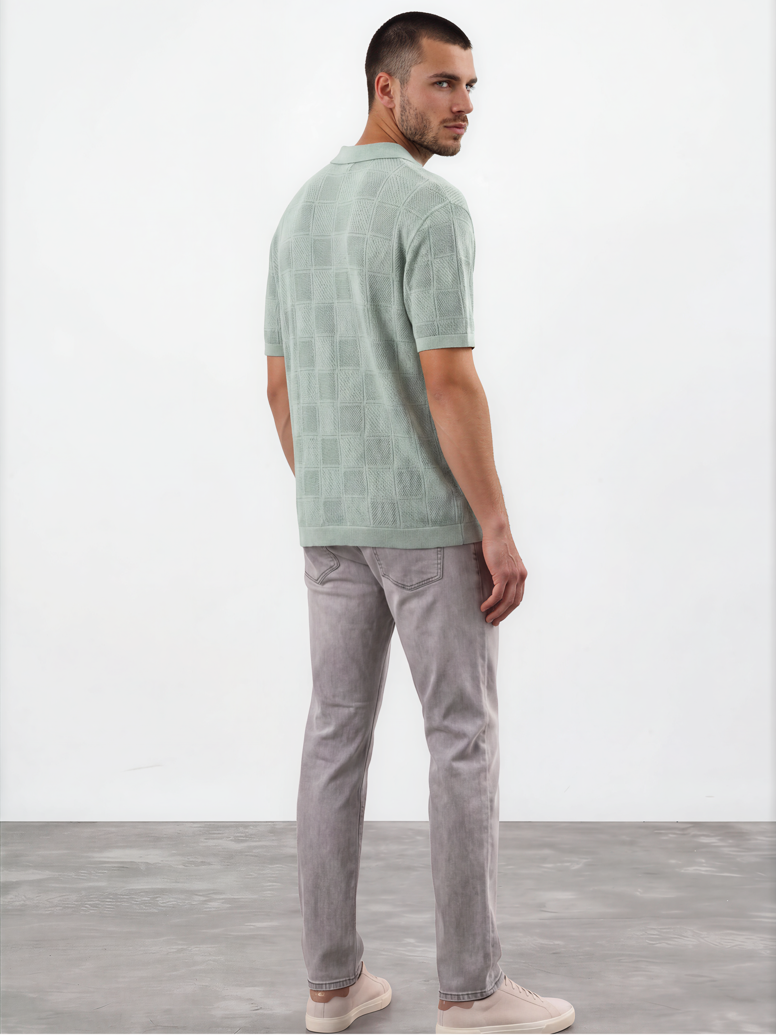 Sage Green Knitted Button-Front Shirt