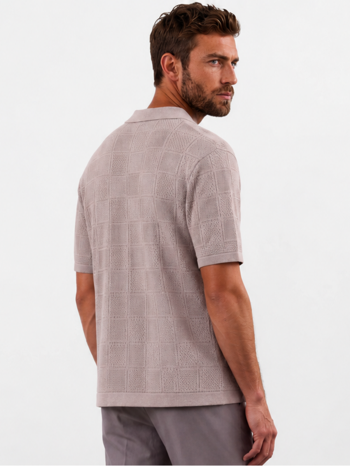 PRY Super100's Button-front Shirt【taupe】 Taupe Knitted Button-Front Shirt