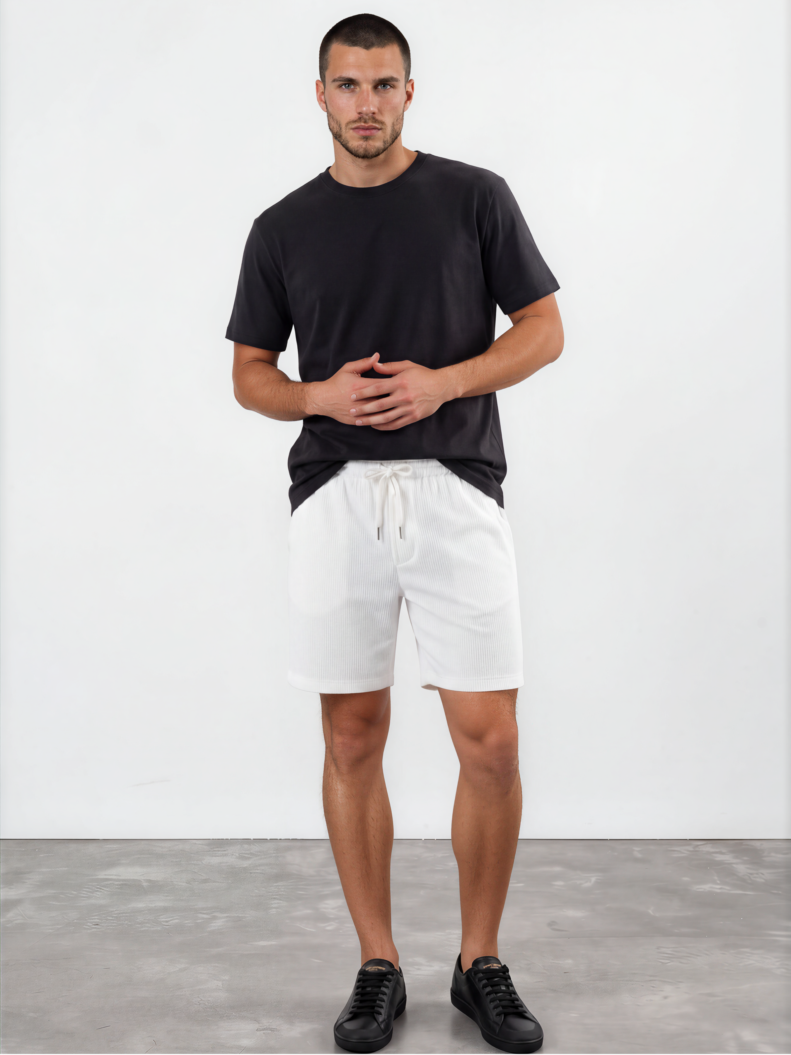 Off White Corduroy Elastic Waistband Short