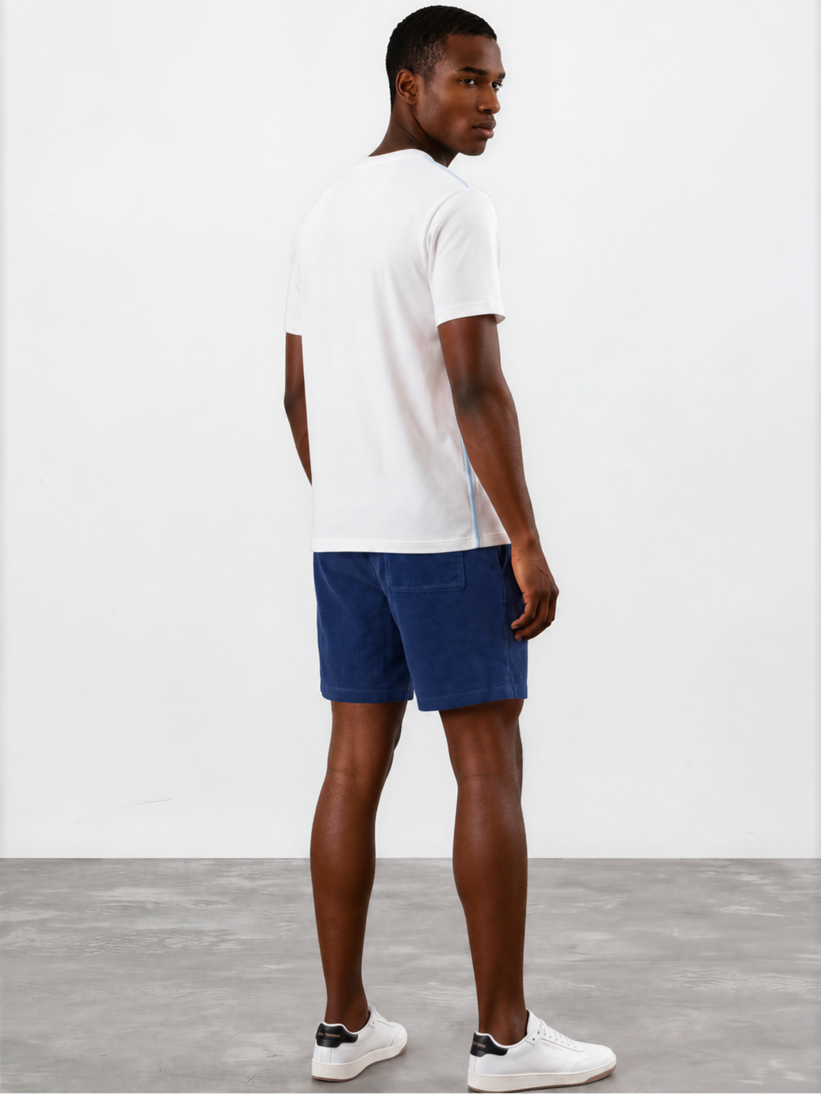 Navy Corduroy Elastic Waistband Short