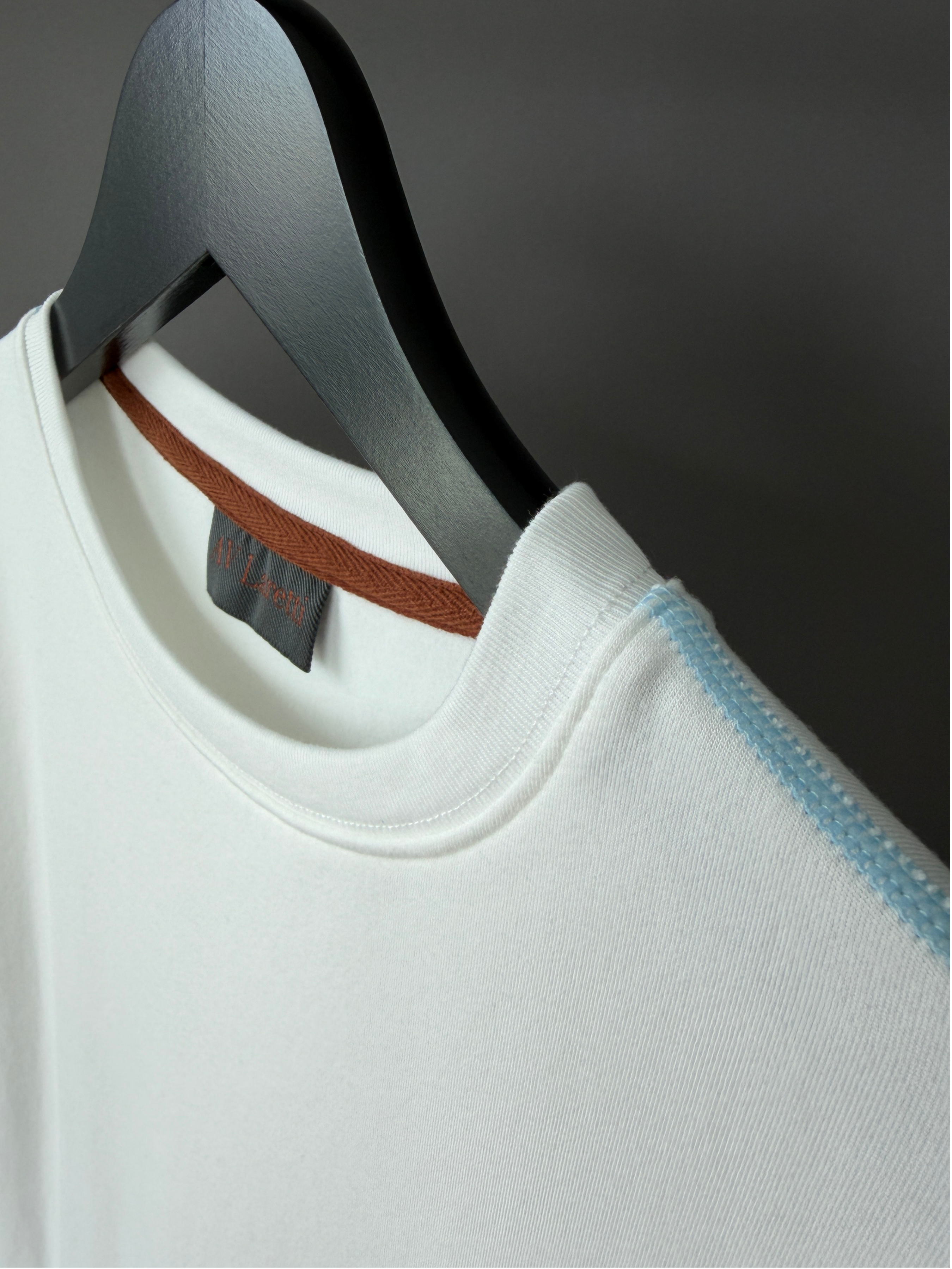 Off White with Contrast Blue Topstitching Standard Tee
