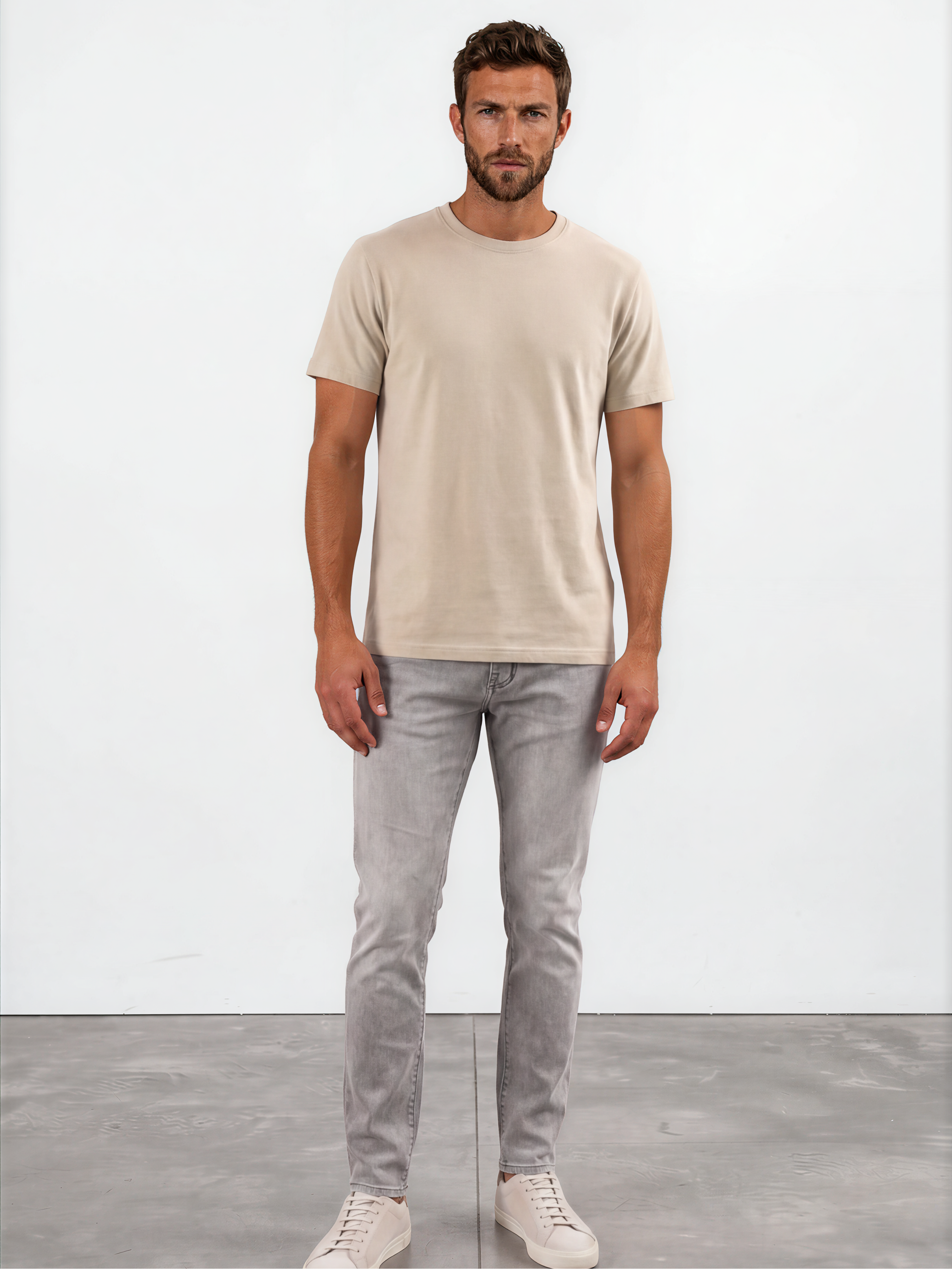 Beige standard crew neck tee