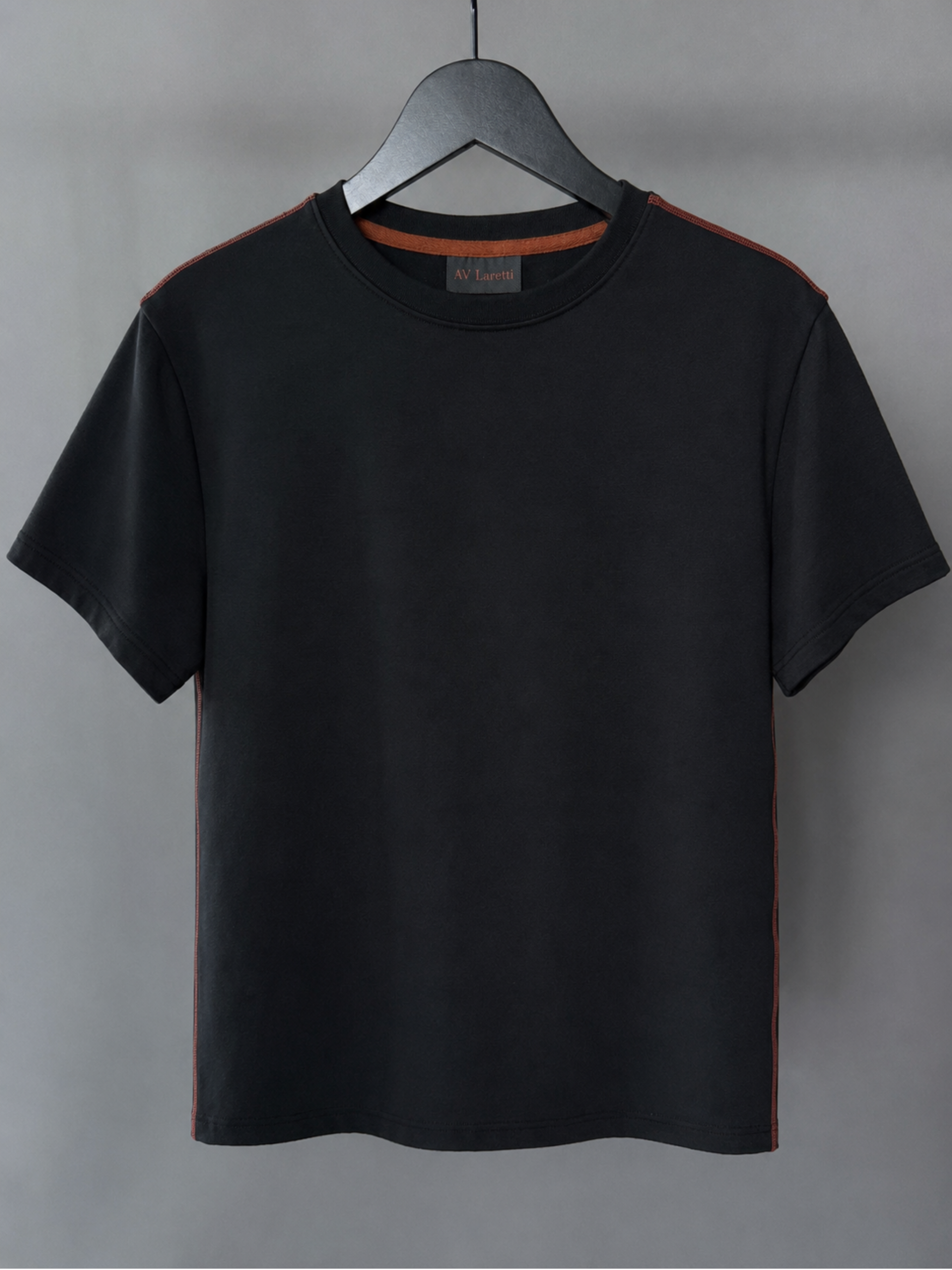 Black with saddle brown topstitching standard tee