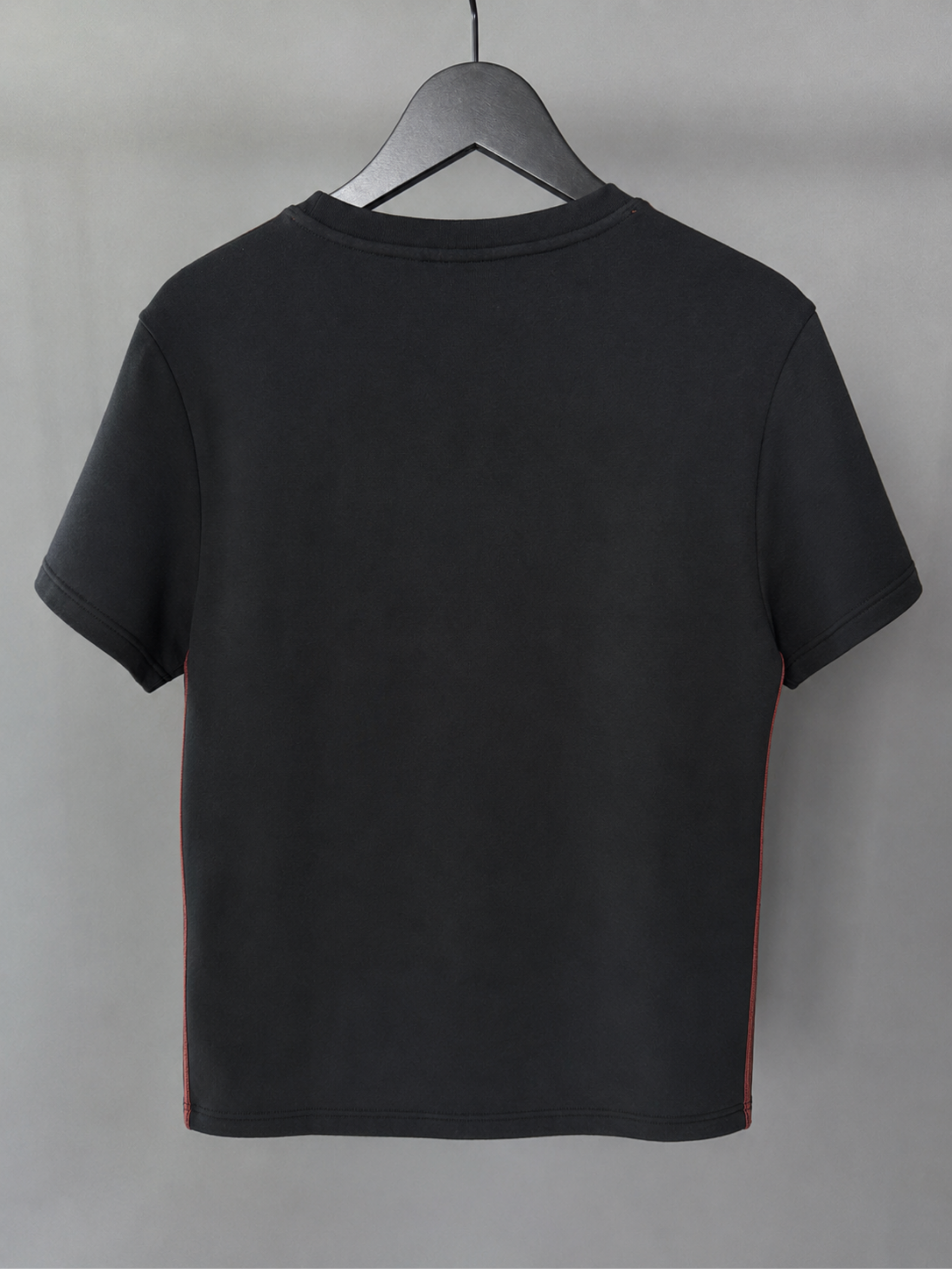 Black with saddle brown topstitching standard tee