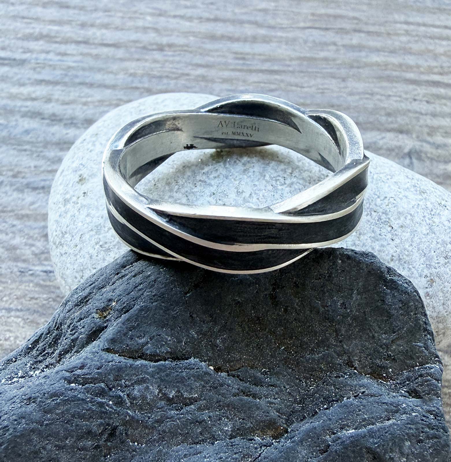 Oxidized sterling silver twisted ring