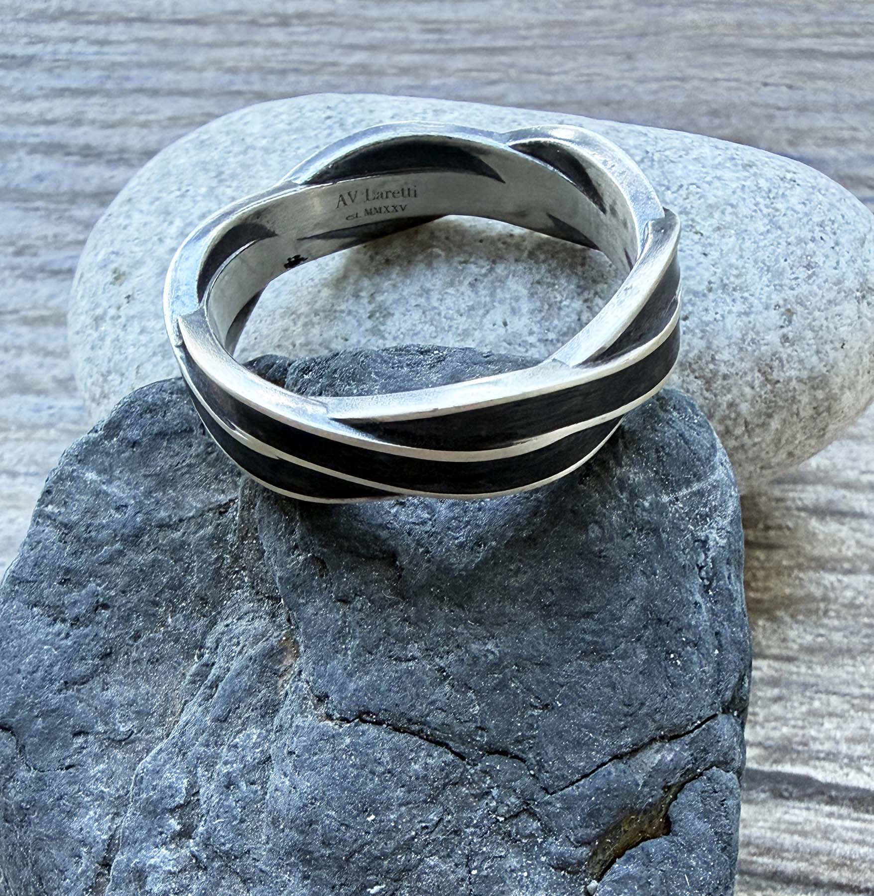 Oxidized sterling silver twisted ring