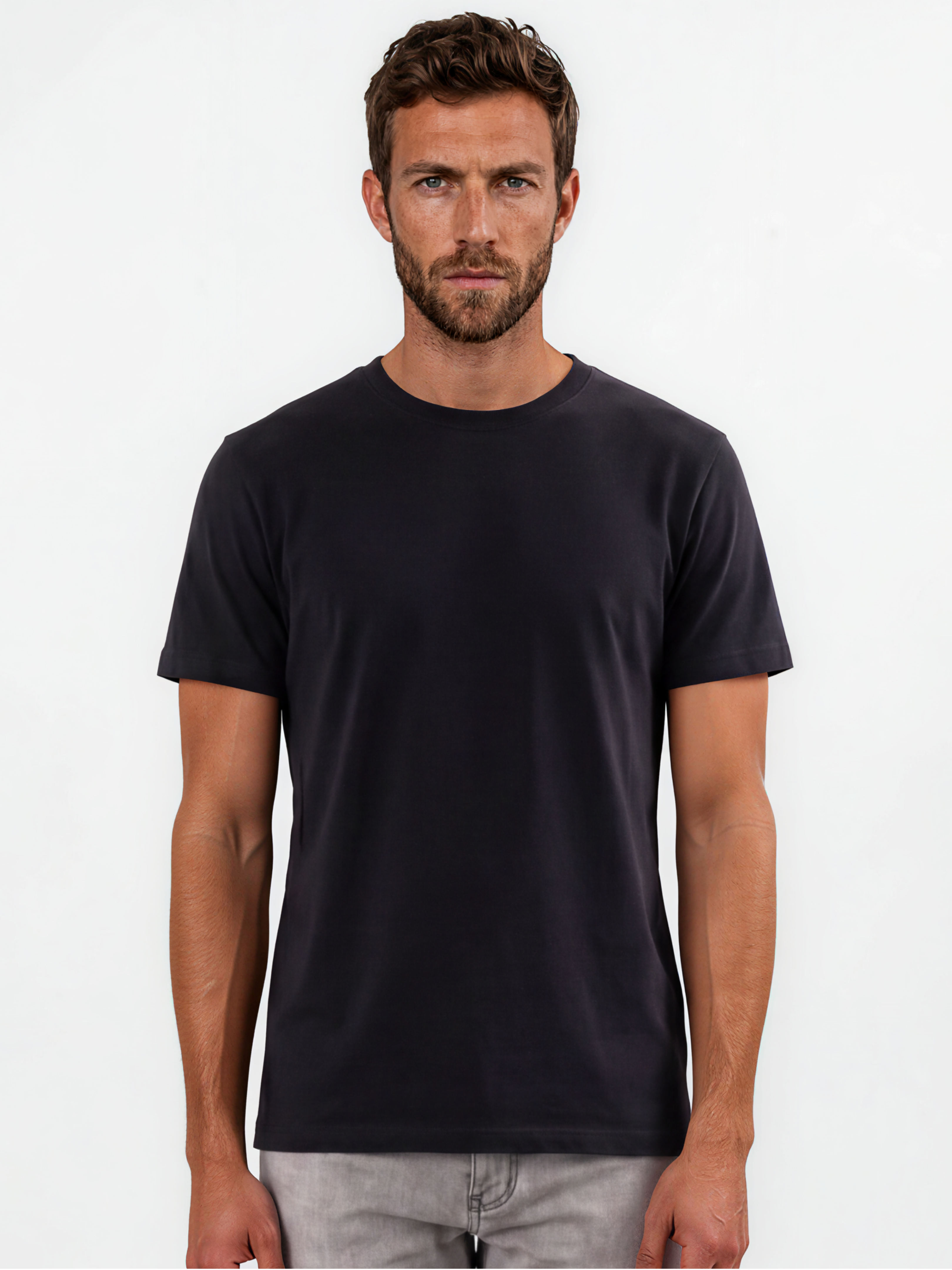 All black crew neck in black no contrast topstitching
